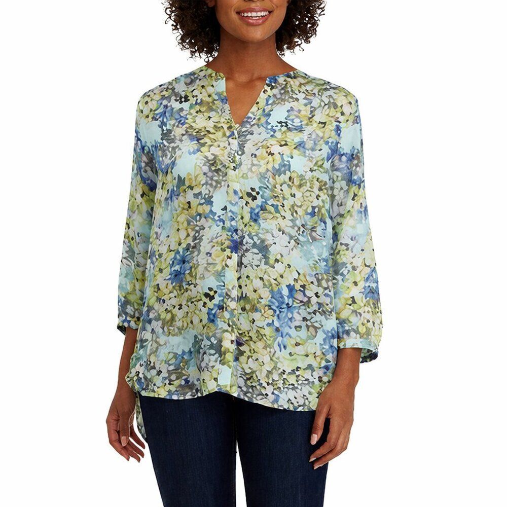 Grace Tunic Printed Blouse Size XL  3/4 Sleeve NWT